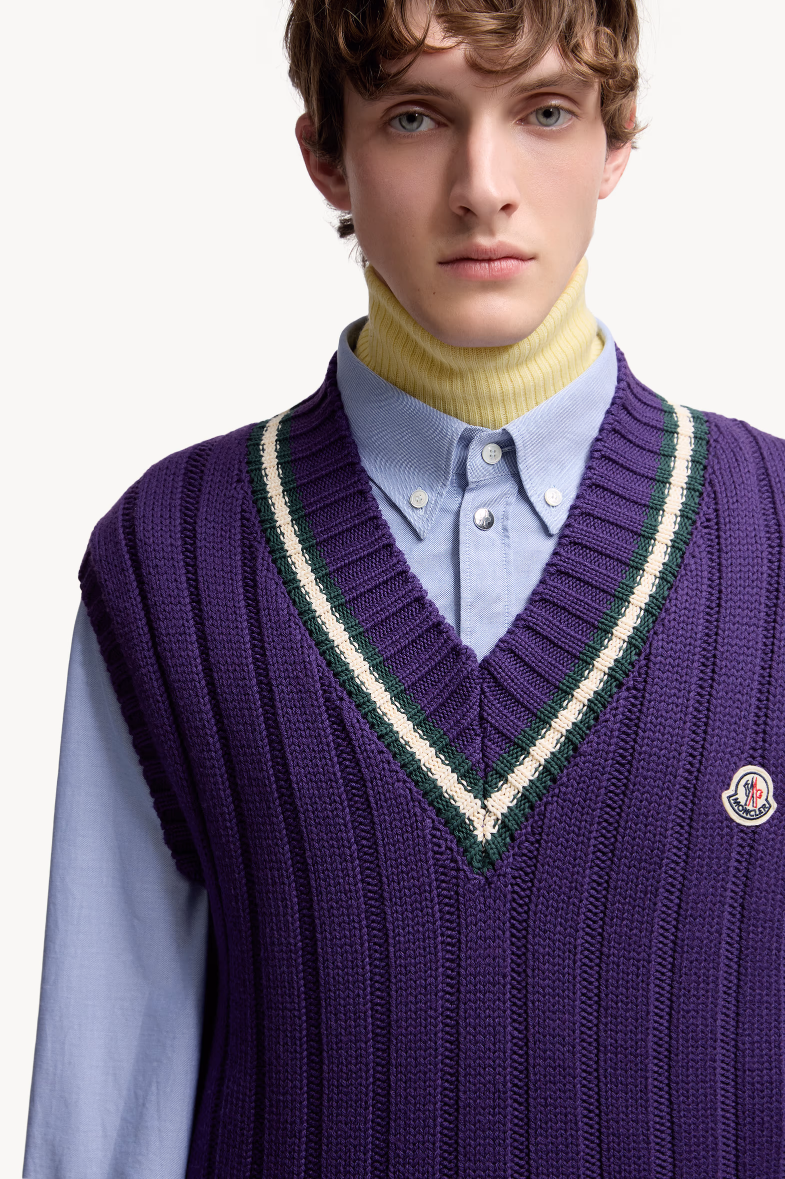 Wool & Cotton V-Neck Vest Men Purple Moncler 6